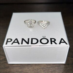 Pandora Silver Ring Duo with Clear Accents